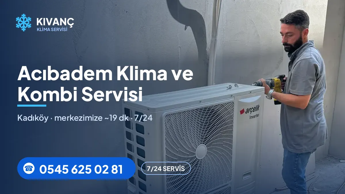Acıbadem klima servisi görseli — Kıvanç Klima saha fotoğrafı ve 0545 625 02 81 telefon numarası