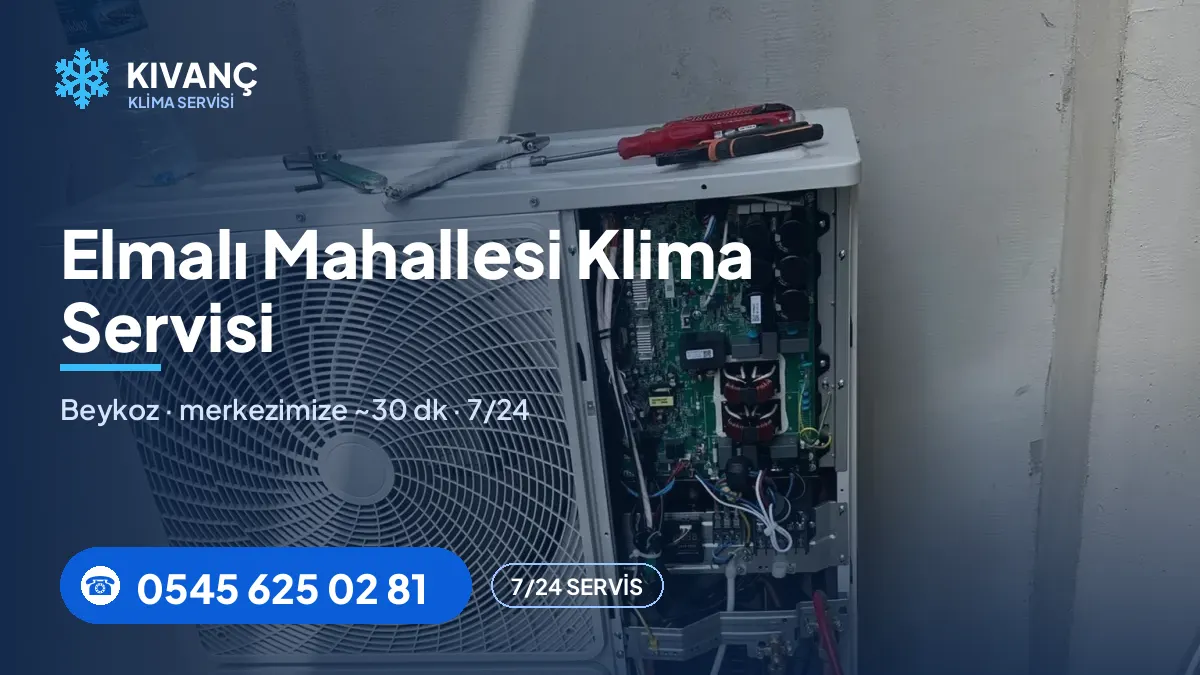 Elmalı klima servisi görseli — Kıvanç Klima saha fotoğrafı ve 0545 625 02 81 telefon numarası
