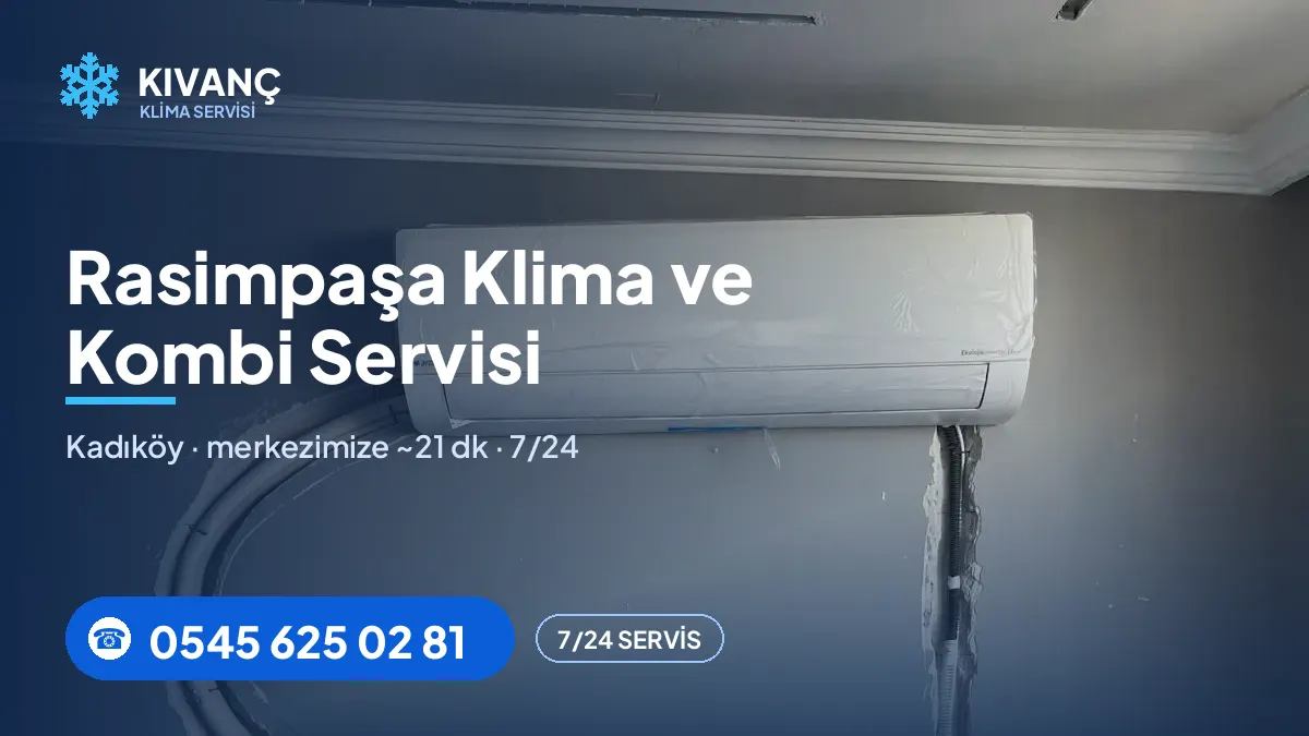 Rasimpaşa klima servisi görseli — Kıvanç Klima saha fotoğrafı ve 0545 625 02 81 telefon numarası
