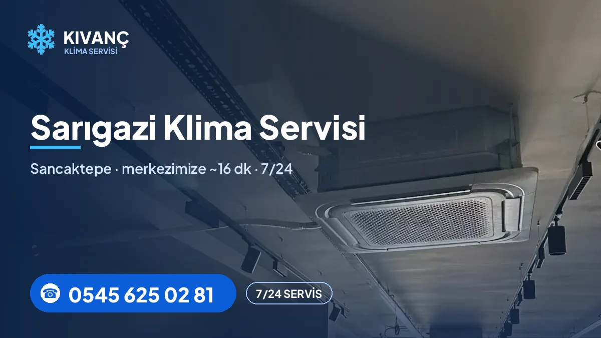 Sarıgazi klima servisi görseli — Kıvanç Klima saha fotoğrafı ve 0545 625 02 81 telefon numarası