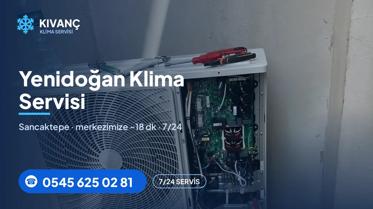 Yenidoğan klima servisi görseli — Kıvanç Klima saha fotoğrafı ve 0545 625 02 81 telefon numarası