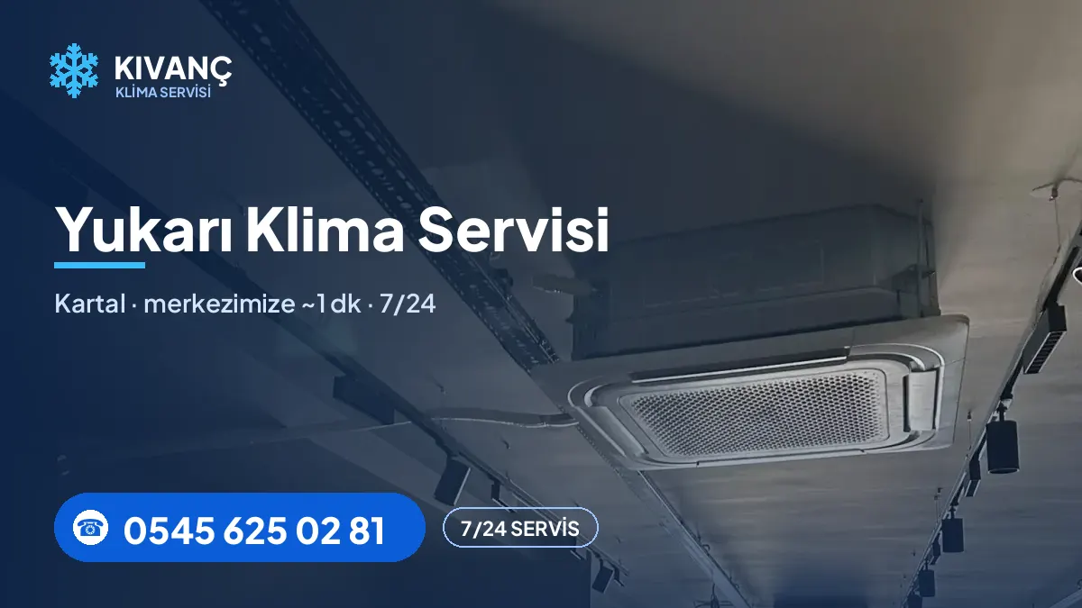 Yukarı klima servisi görseli — Kıvanç Klima saha fotoğrafı ve 0545 625 02 81 telefon numarası